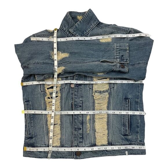 Volcom Women’s Blue Distressed Denim Short Long Sleeve Jeans Jacket Size Small. - Picture 11 of 12